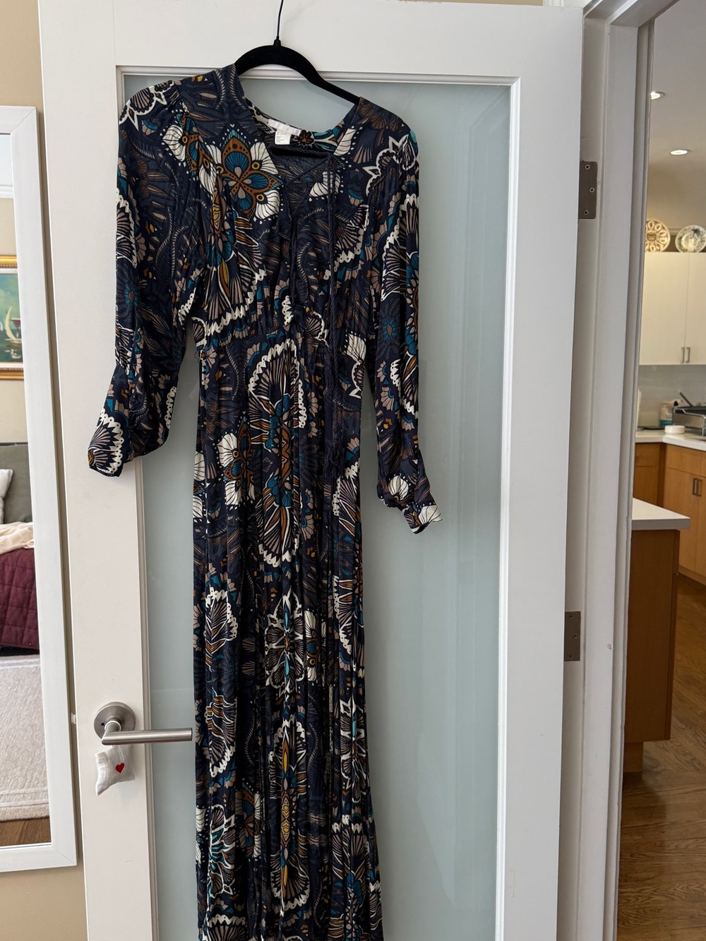 H&M Navy Maxi Dress with Teal and Cream Floral Print